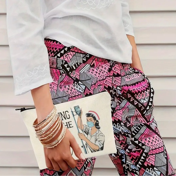 NWT Canvas Cosmetic Bag for nurse - “ I work the Pole “ saying - Picture 2 of 4